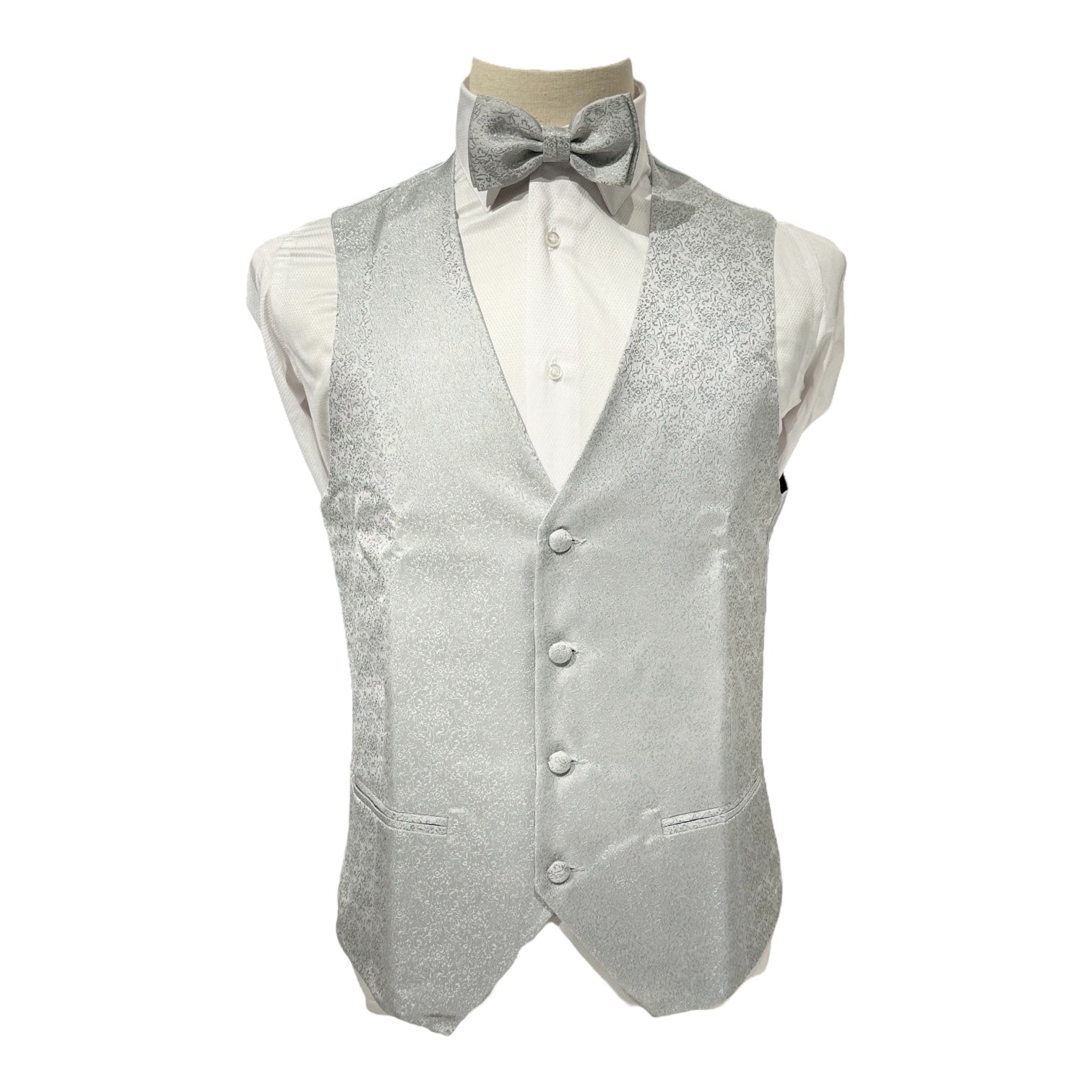 SINGLE BREASTED DAMASK WAISTCOAT GREY